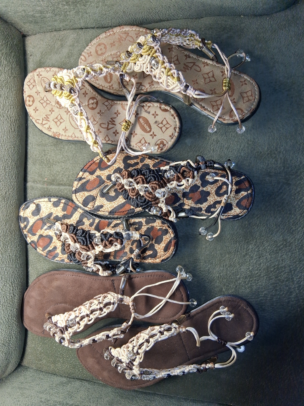 Source Unknown Braided Bead Sandals - Beige, Brown, Black